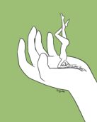 green background illustration of a woman doing yoga handstand