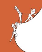 orange background illustration of three women alpinists on a boob by Sung Lee
