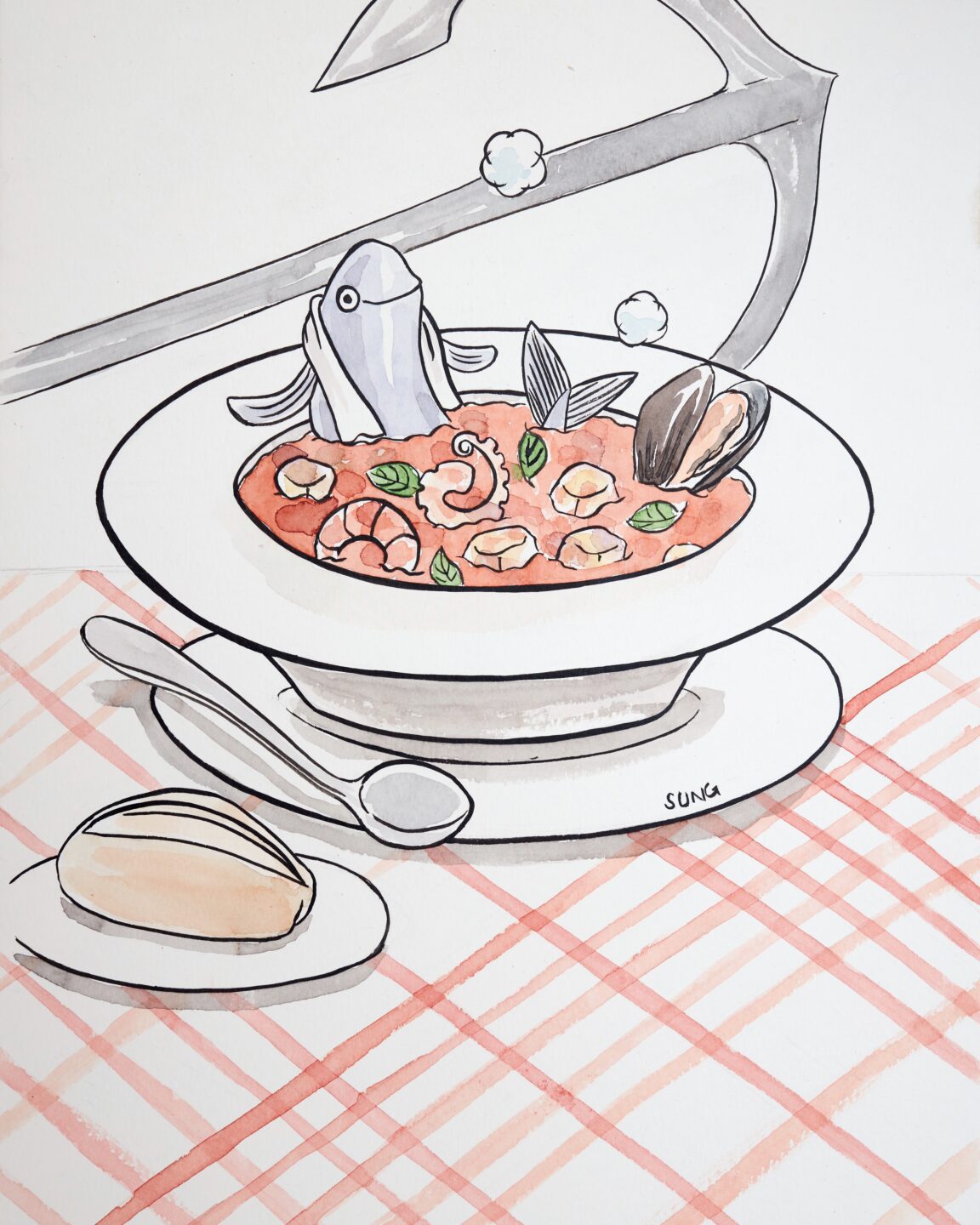 Portuguese fish stew Caldeirada illustration