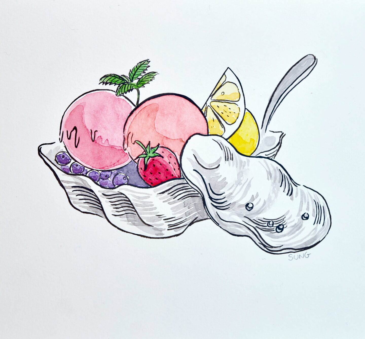 Sorbet Ice cream in Oyster Shell Illustration