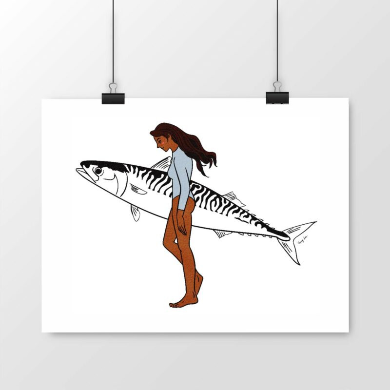 Mackerel Surfing Board Poster