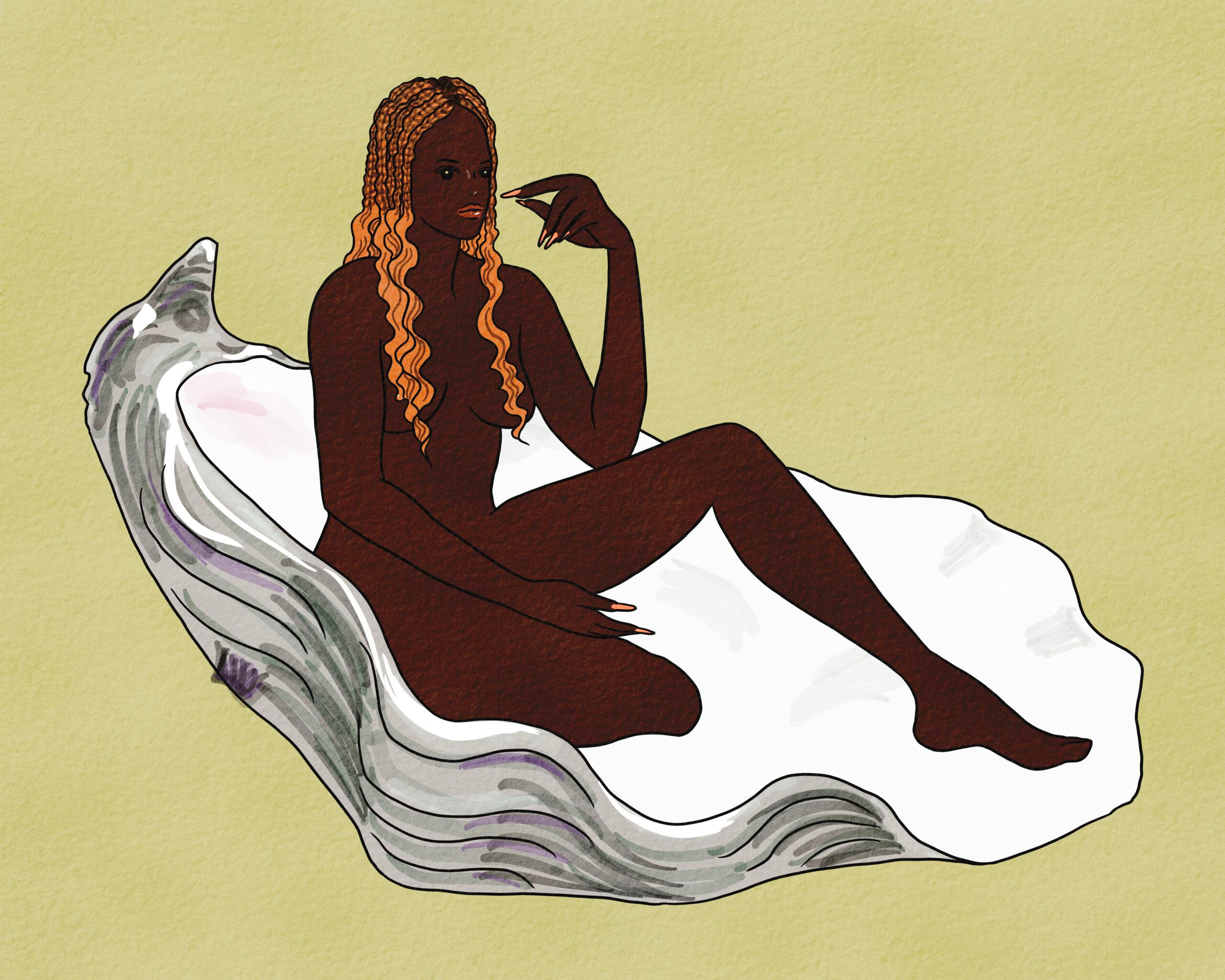 Portrait of Fatou sitting in a oyster