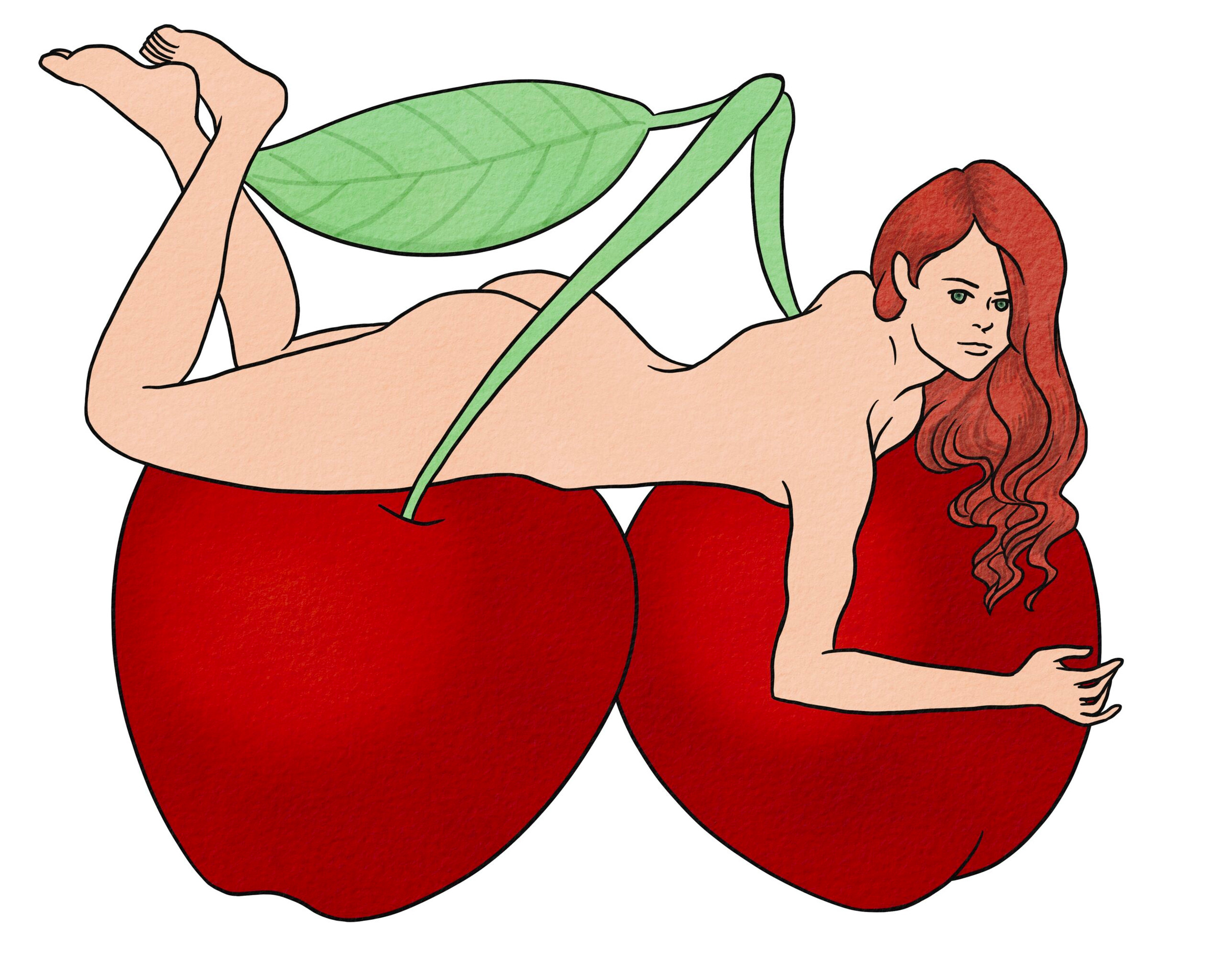 Portrait of nude woman on cherries