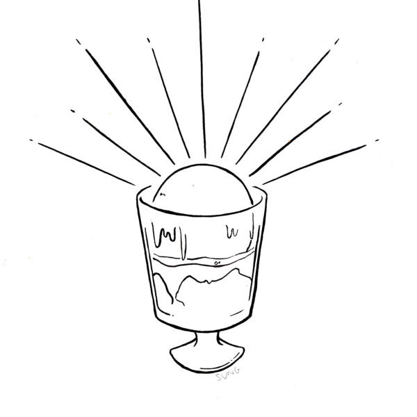 black and white linear illustration of affogato