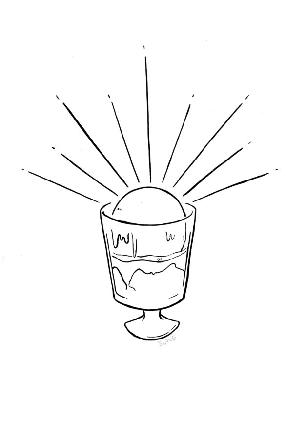 black and white linear illustration of affogato