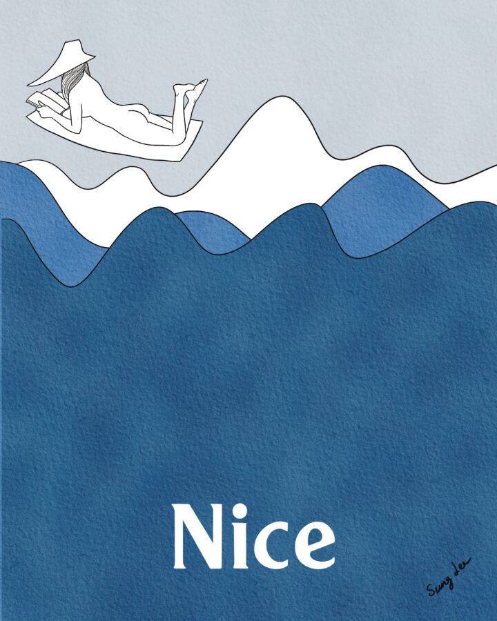 illustration of Nice beach with a woman reading a book