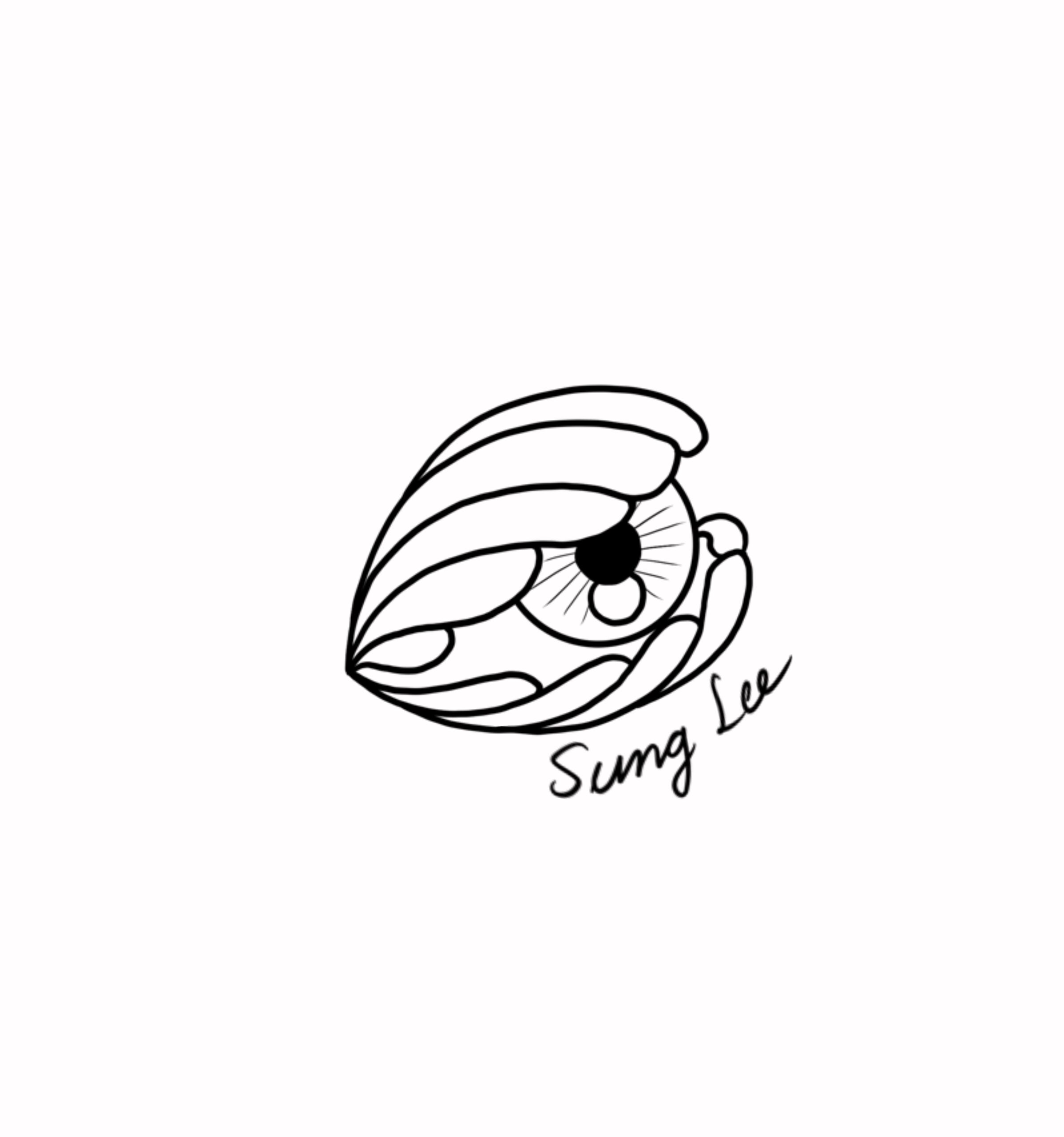 Line drawing of an eye inside of shell