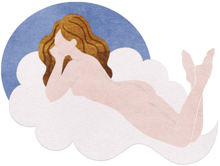 Rug in a form of a nude woman on a cloud