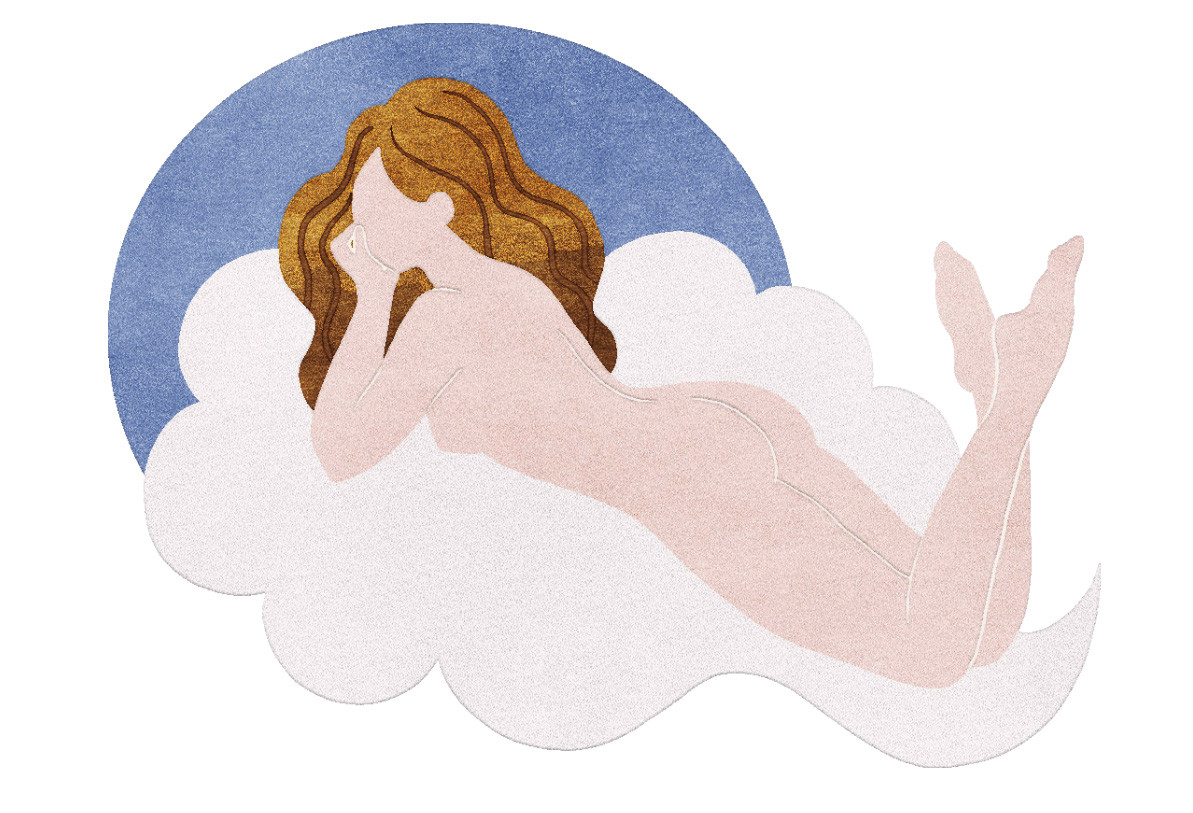 Rug in a form of a nude woman on a cloud